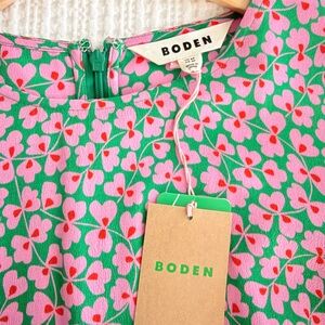 Boden Corinne Midi Tea Dress in Green with Pink Floral Print
